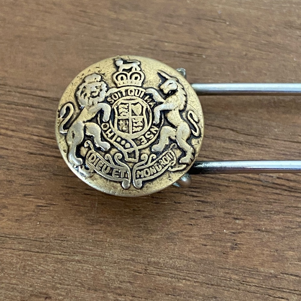 Antique British military uniform button pin early 1920's royal crest